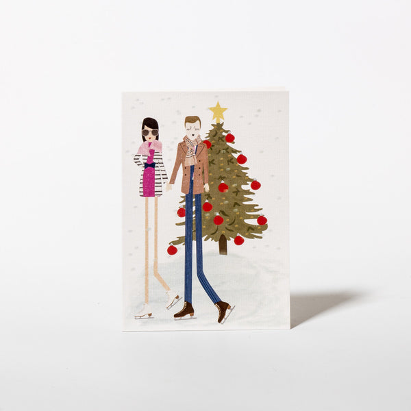 Weihnachtskarte mit Pärchen auf Schlittschuhen von Nelly Castro Design.