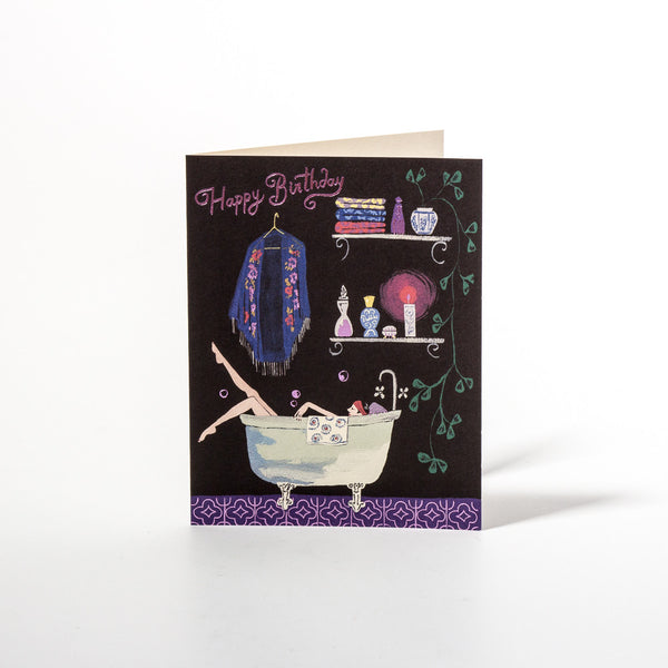 Geburtstagskarte Bathtub Bubbles mit Badezimmer-Motiv von Red Cap Cards