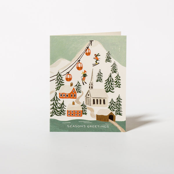 Weihnachtskarte Holiday Snow Scene von Rifle Paper Co., Ansicht der Vorderseite.