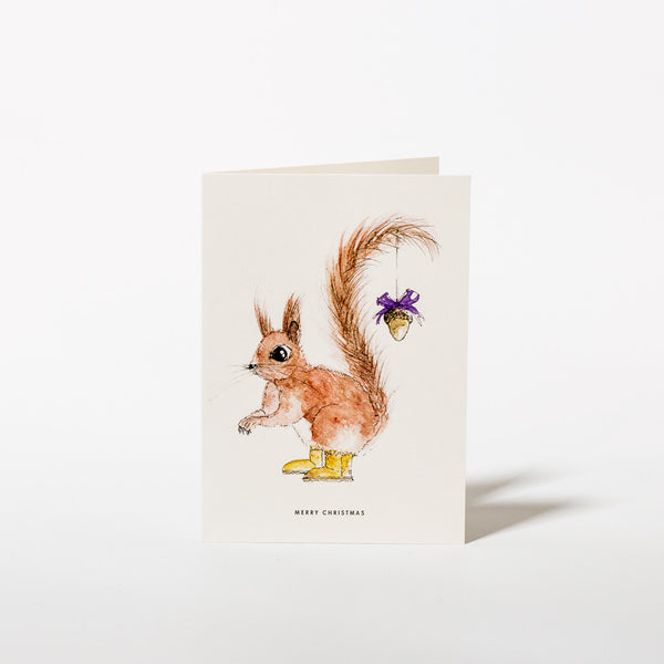 Weihnachtskarte Merry Christmas mit Eichhörnchen-Motiv von StiftScherePapier exklusiv für Papperlott!