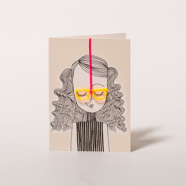 Brille neonorange Grußkarte mit Anhänger