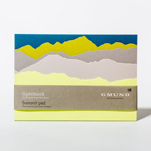 Notizblock Gipfelblock in verschiedenen Grün- und Grautönen von Gmund Papiermanufaktur.