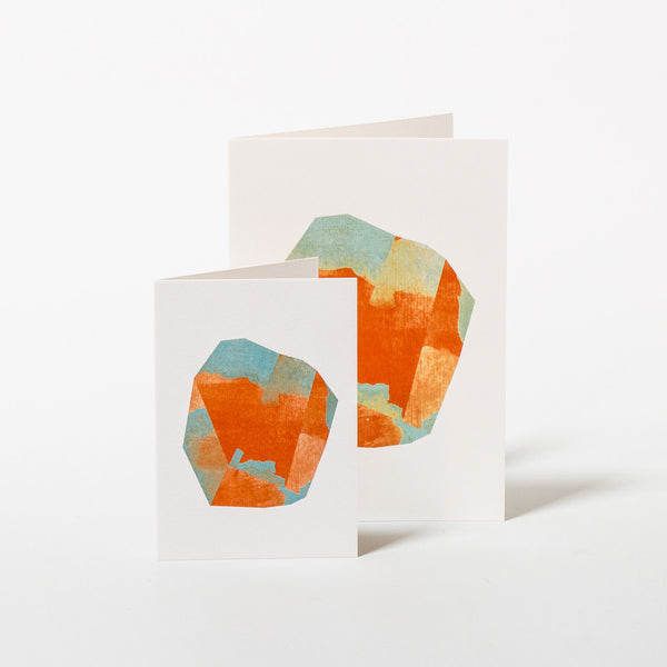 Grußkarte mit rauchigem Kristall in Türkis-Orange von Karte Design Fabrik in den beiden erhältlichen Größen.
