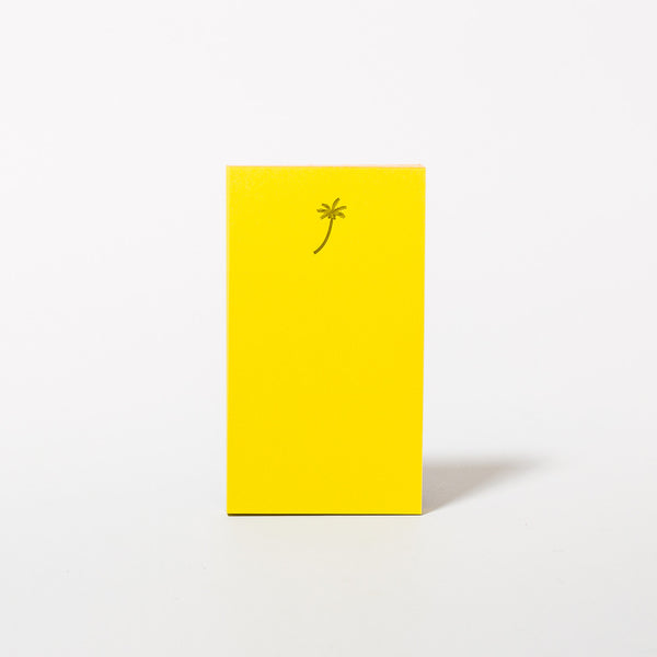 Notizblock, gelb mit Palmen-Motiv, handgefertigt von Le Typographe.