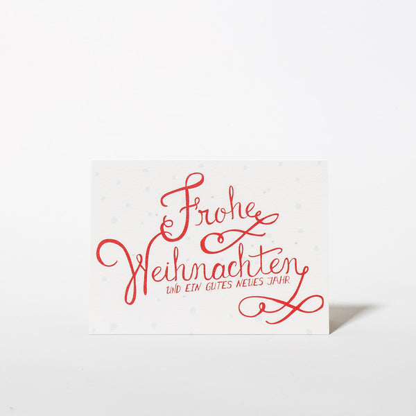 Weihnachtskarte mit "Frohe Weihnachten und ein gutes neues Jahr" von Nelly Castro Design.