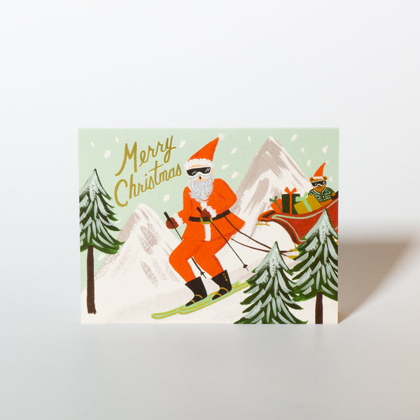 Skiing Santa Grußkarte