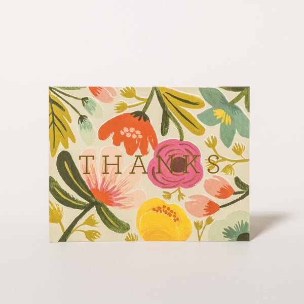Danksagungskarte von Rifle Paper Co. mit Blumen-Motiv.