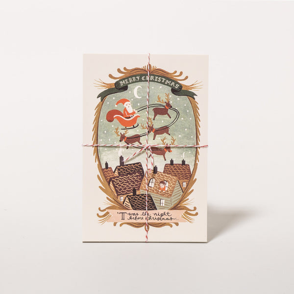 Postkarten-Set mit Weihnachtsmann und seinen Rentieren von Rifle Paper Co.