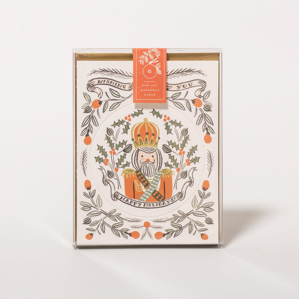 Weihnachtskarten-Set aus weihnachtlichen Ornament-Grußkarten mit Nussknacker-Motiv von Rifle Paper Co.