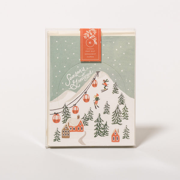 Weihnachtskarten-Set aus weihnachtlichen Ornament-Grußkarten mit winterlichem Bergmotiv von Rifle Paper Co.