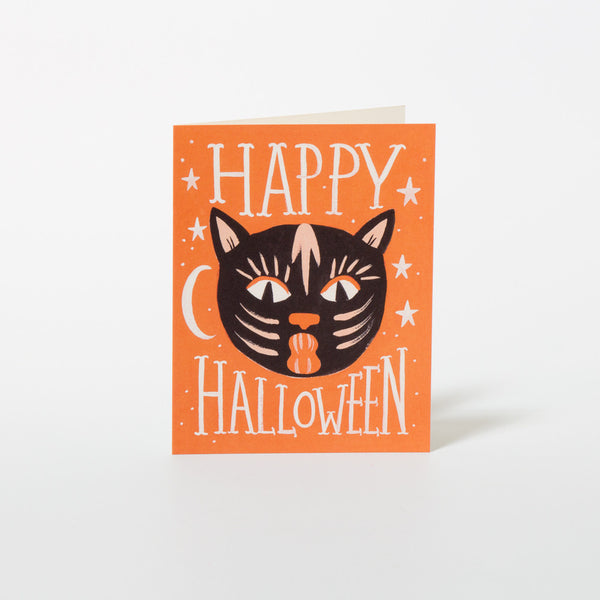 Grußkarte von Rifle Paper Co. zu Halloween mit furchteinflößender Katze.