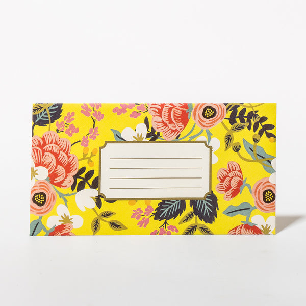 Briefumschlag, farbenfroh mit Blüten-Motiv von Rifle Paper Co., Vorderansicht mit Adressfeld.