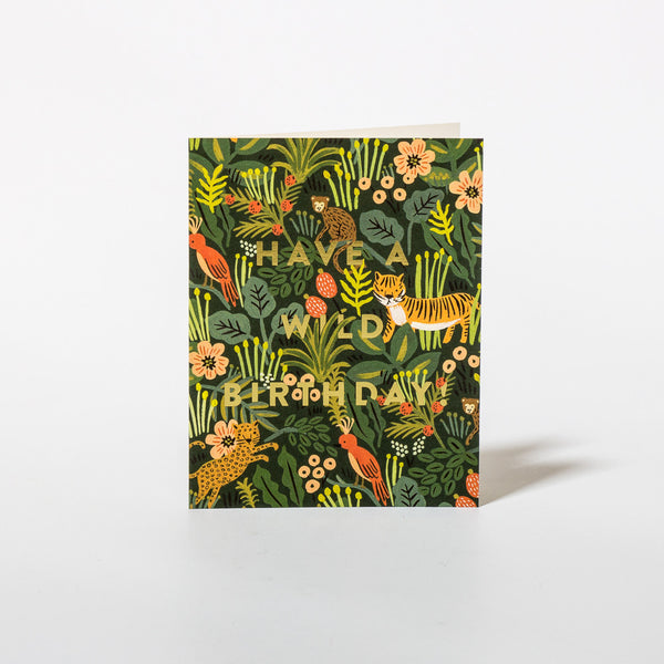Geburtstagskarte mit Dschungel-Motiv und wilden Tieren von Rifle Paper Co.