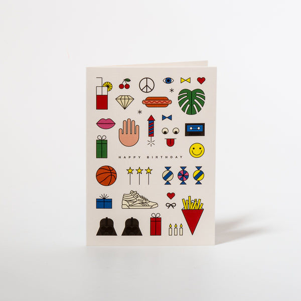 Geburtstagskarte mit allerlei bunten Icons von redfries.